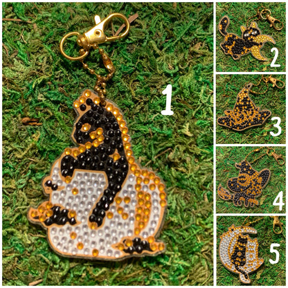 Diamond Painted Witchy Cat Keychains