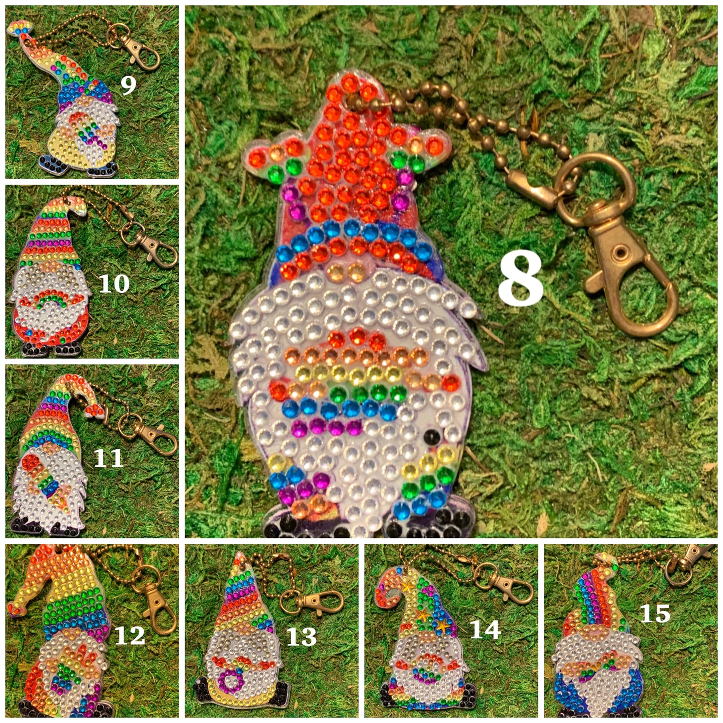Diamond Painted Pride Gnome Keychains